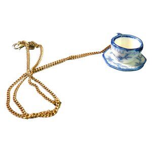 Mini Blue and White Porcelain Teacup Pendant Necklace Bridgerton Inspired Style